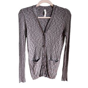 Athleta Sweater Women's Small Gray Grey Revolve Cardigan Heather Ribbed Button V